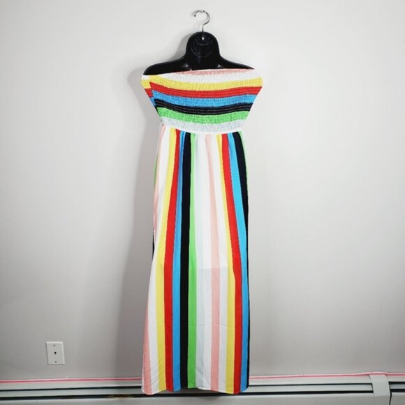 Shein Smocked Rainbow Y2K Beach Resort Strapless Maxi Dress L - Picture 3 of 8